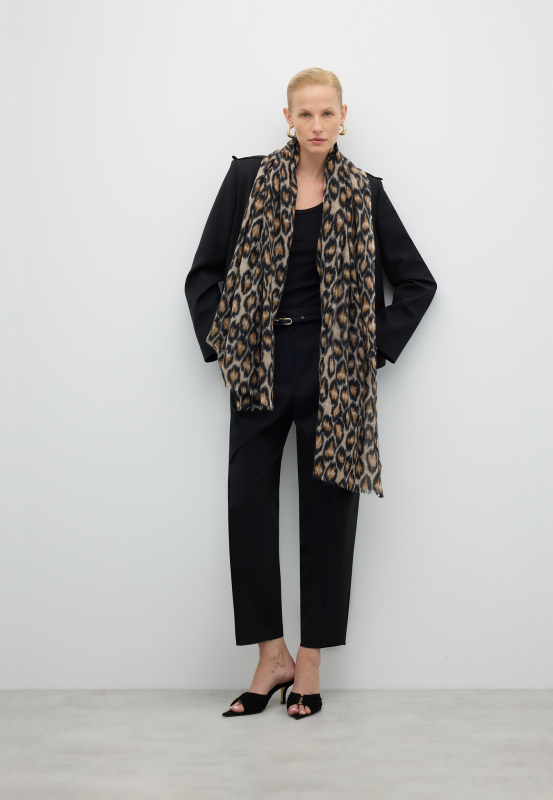 Yün ve Kaşmir Leopar Desenli Şal Standart Renk - 3