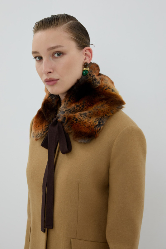 Bağlama Detaylı Kürk Yaka Standart Renk - 2