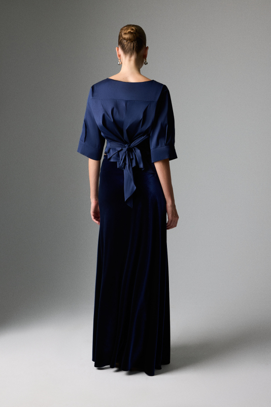 Kadife Beli Lastikli Maksi Boy Etek Lacivert - 2