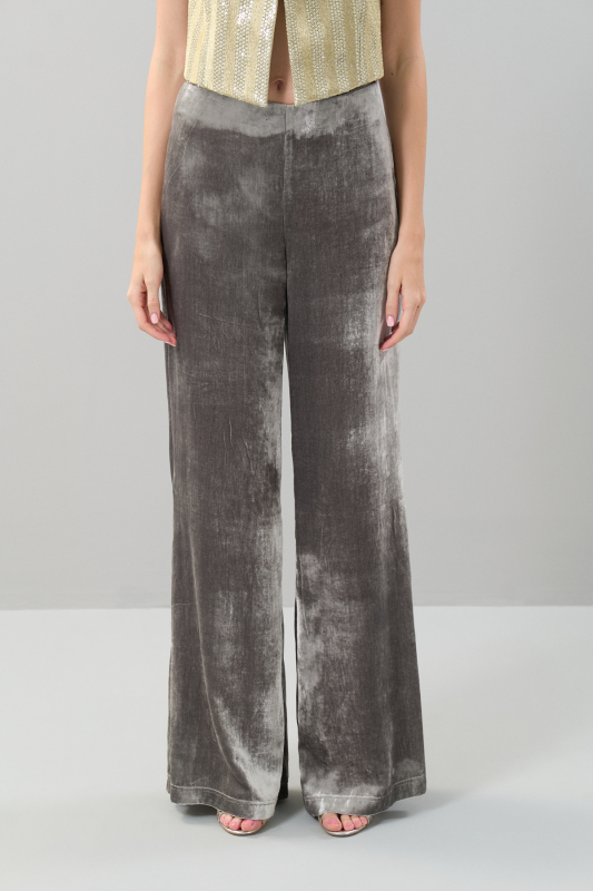 Kadife Düz Paça Pantolon Gri - 4