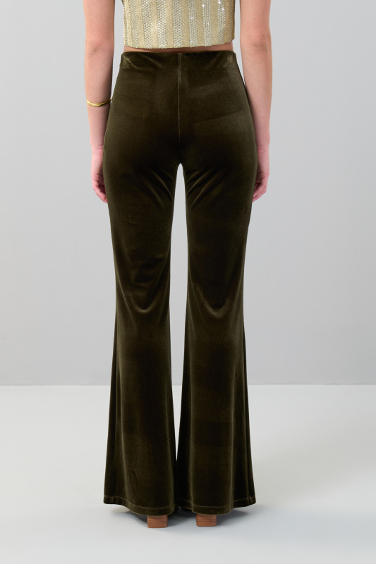 Kadife İspanyol Paça Pantolon Olive - 2