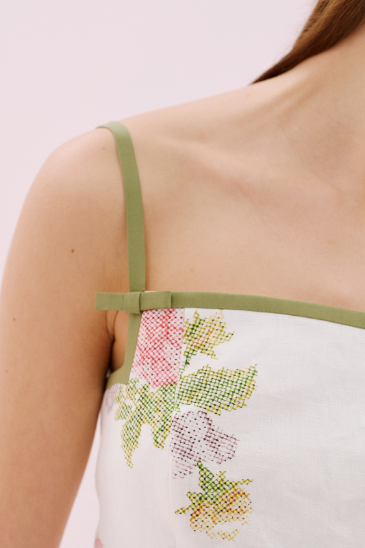 Kanaviçe Desenli İnce Askılı Mini Elbise Standart Renk - 4