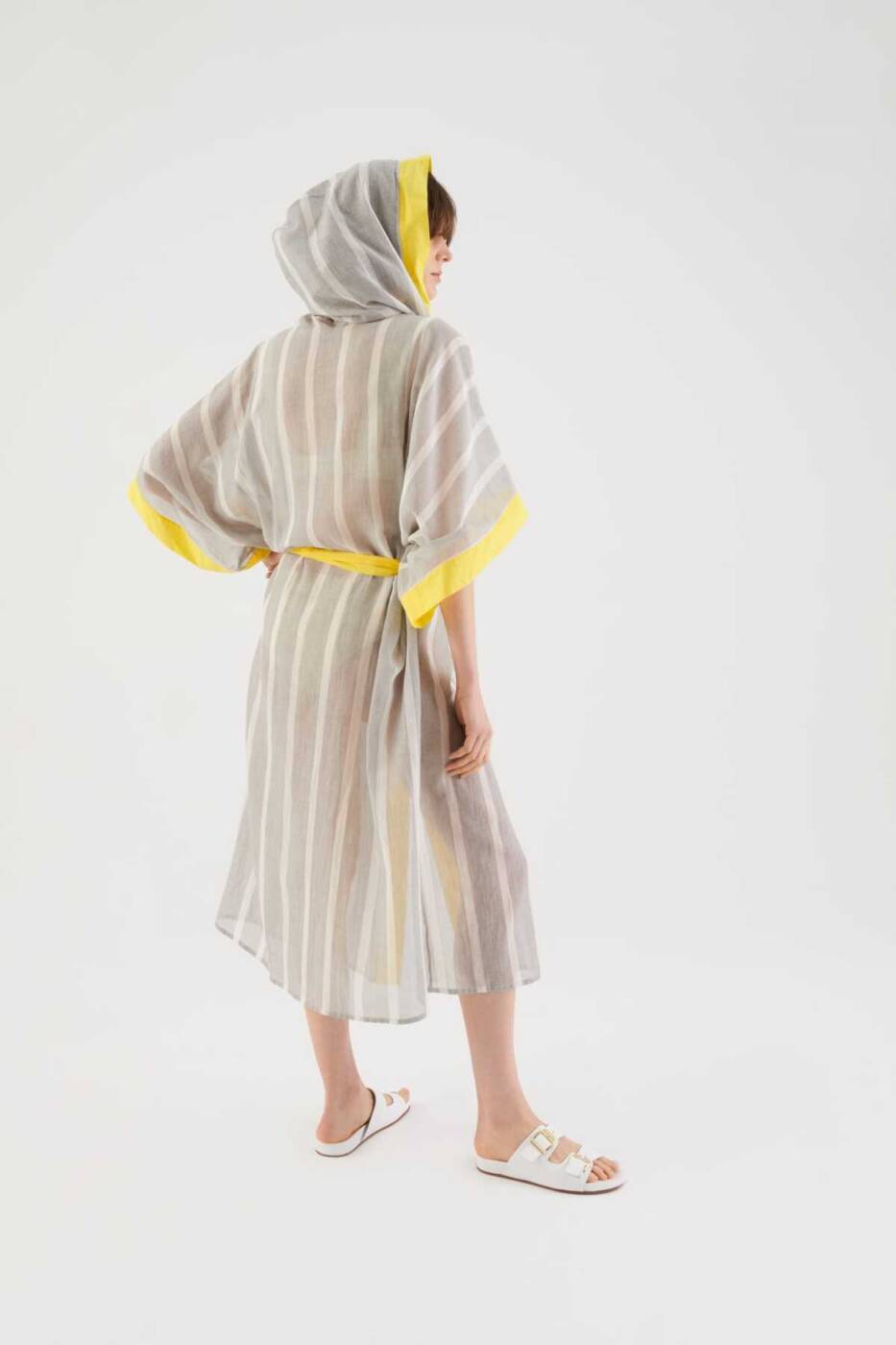 Kapüşonlu Çizgili Kimono Standart Renk - 2