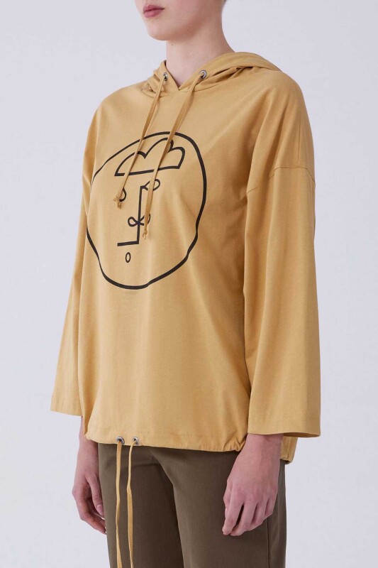 Kapüşonlu Kadın Sweatshirt Bej - 3