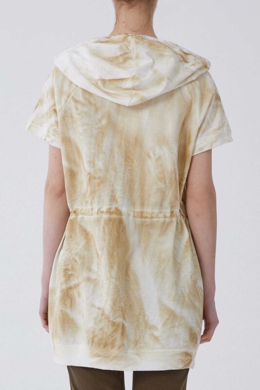 Kapüşonlu Kısa Kol Batik Desen Sweatshırt Ekru - 2