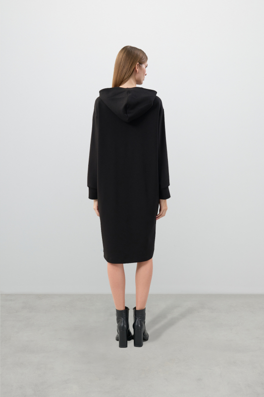 Kapüşonlu Midi Boy Örme Elbise Siyah - Roman (1)