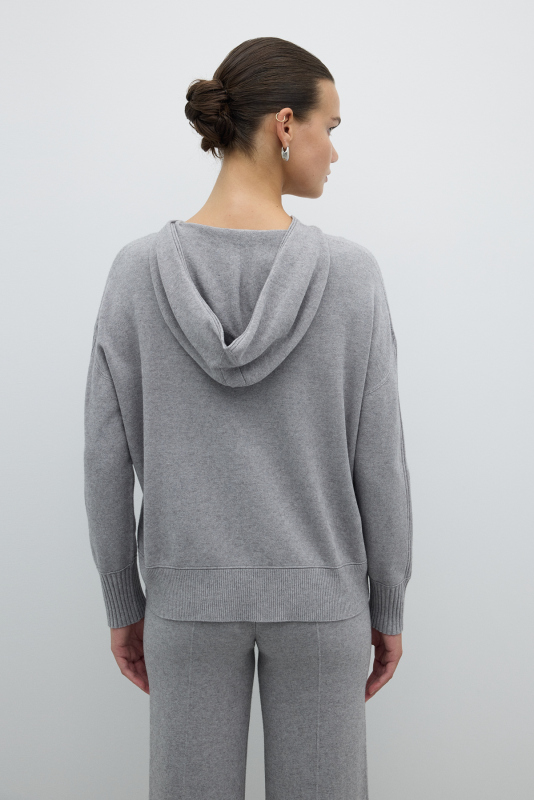 Kapüşonlu Triko Açık Gri - 2