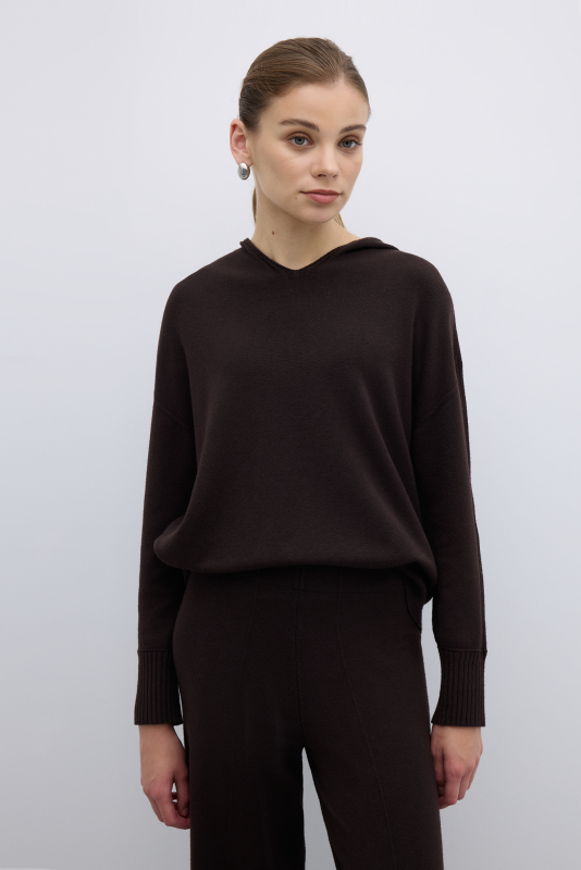 Kapüşonlu Triko Kahve 