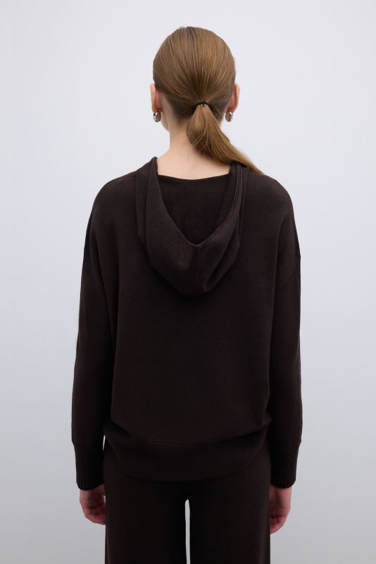 Kapüşonlu Triko Kahve - 2