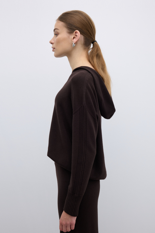 Kapüşonlu Triko Kahve - 3