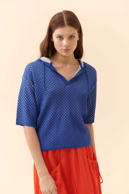  Kapüşonlu Triko Sweatshirt Saks - Roman (1)