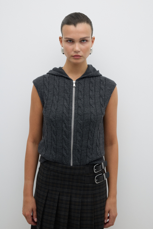 Kapüşonlu Triko Yelek Antrasit - 1