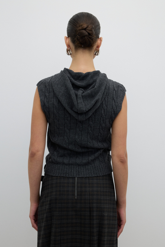 Kapüşonlu Triko Yelek Antrasit - 2