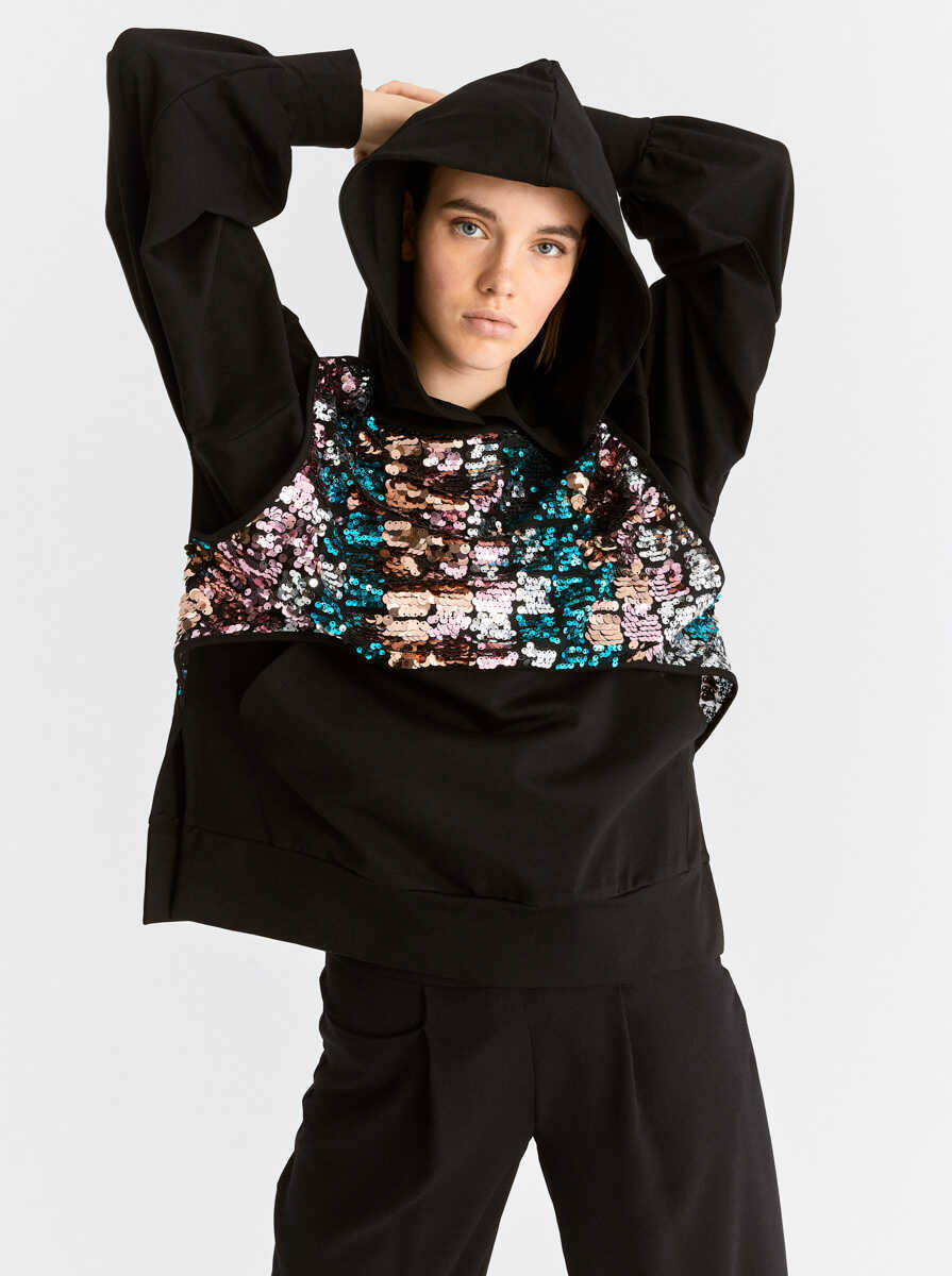  Kapüşonlu Ve Payetli  Kadın Sweatshirt Standart Renk
