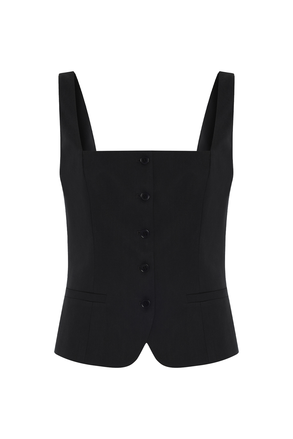 Kare Yaka Önden Düğmeli Fit Yelek Lacivert - 5