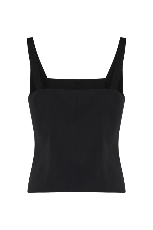 Kare Yaka Önden Düğmeli Fit Yelek Lacivert - 6