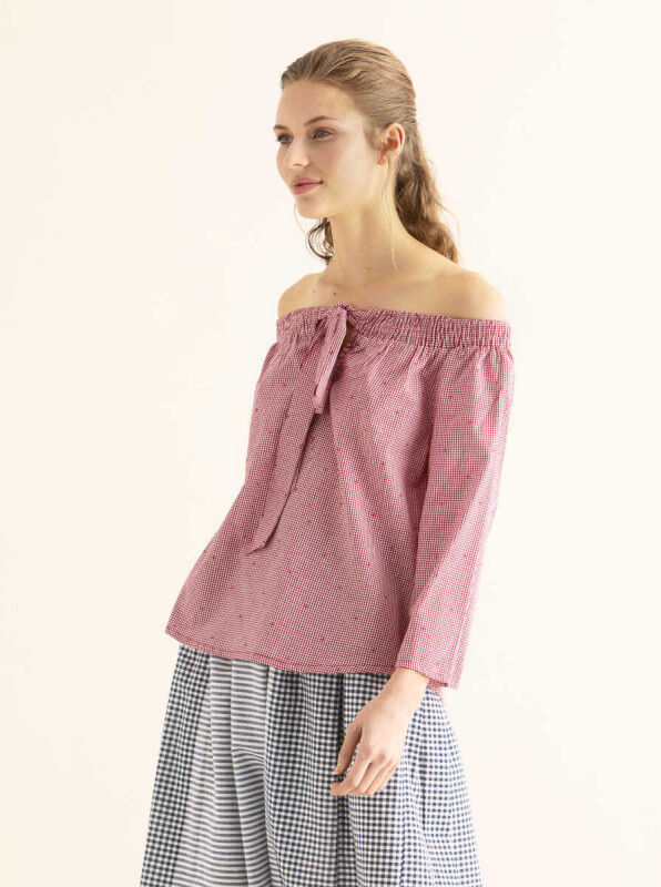 Kareli Straplez Bluz Kırmızı - 3