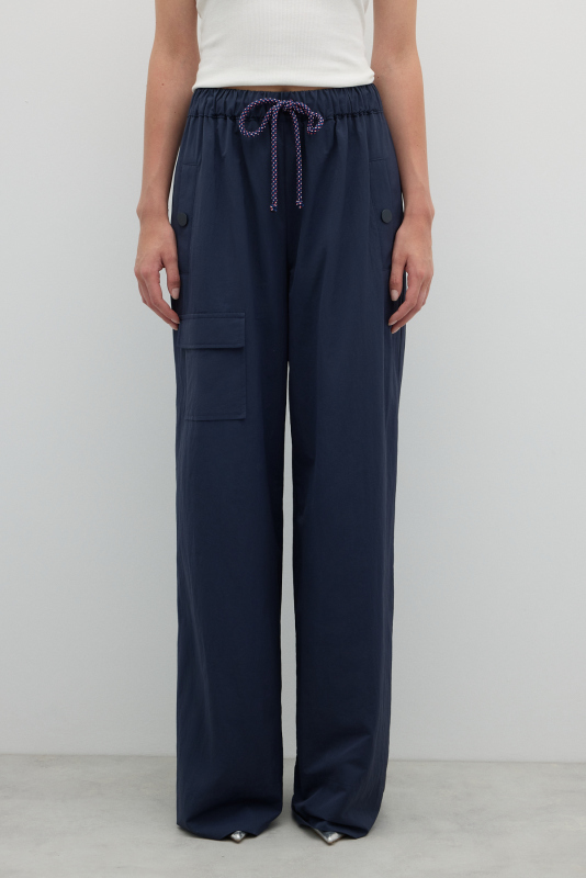 Kargo Cepli Geniş Paça Beli Lastikli Pantolon Lacivert - 3