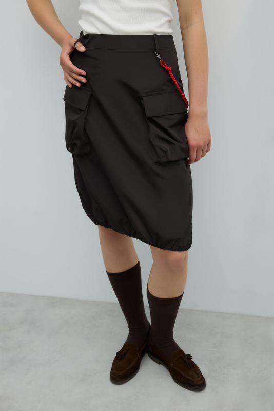 Kargo Cepli Kordon Detaylı Etek Kahve - 3