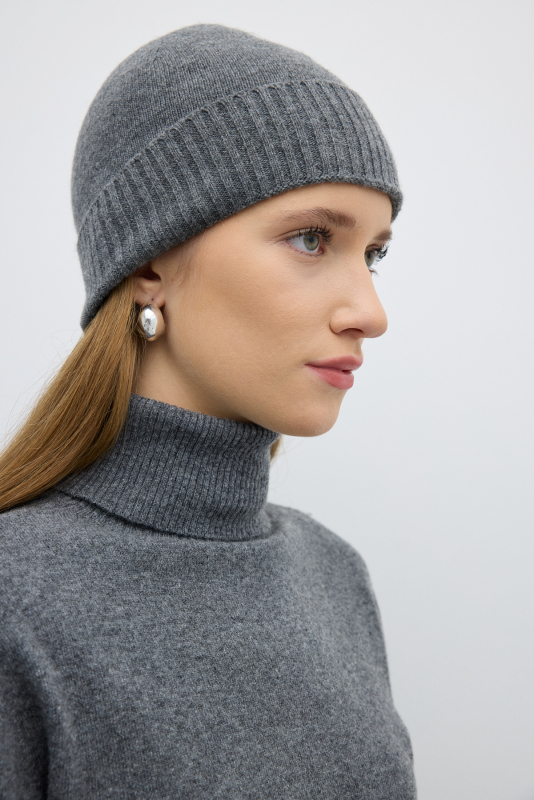 Kaşmir ve Yün Karşımlı Triko Bere Gri 