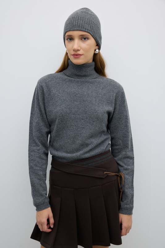 Kaşmir ve Yün Karşımlı Triko Bere Gri - 2
