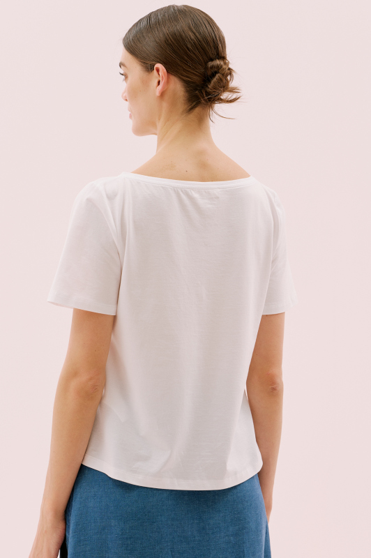 Kayık V Yaka Kısa Kol T-Shirt Beyaz - 2