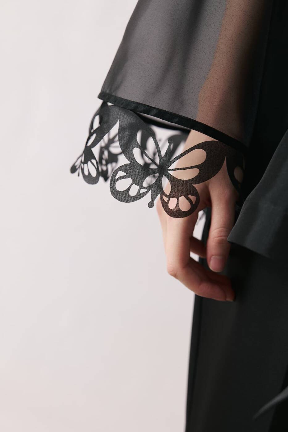 Kelebek Detaylı Organze Kimono Siyah - 4