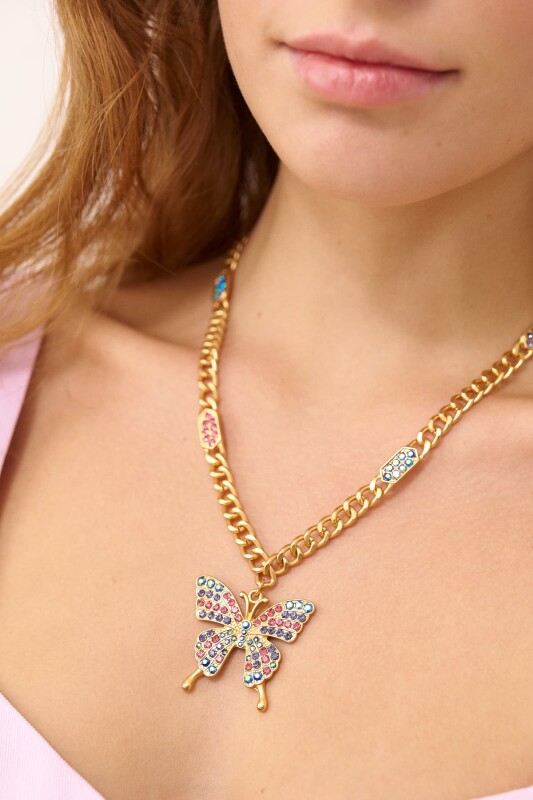 Kelebek Figürlü Taşlı Kolye Standart Renk - Roman (1)
