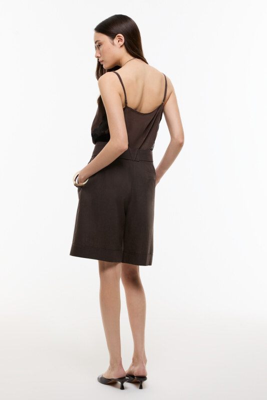 Kemer Detaylı Double Paça Şort Kahve - 2