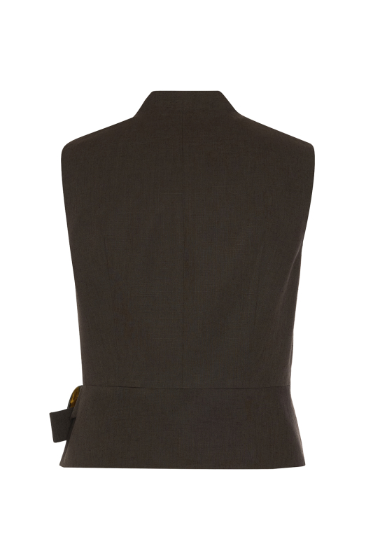 Kemer Detaylı Kruvaze Keten Yelek Kahve - 7