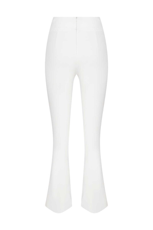  Kemer Detaylı Yırtmaç Paçalı Kadın Pantolon Ekru - 5