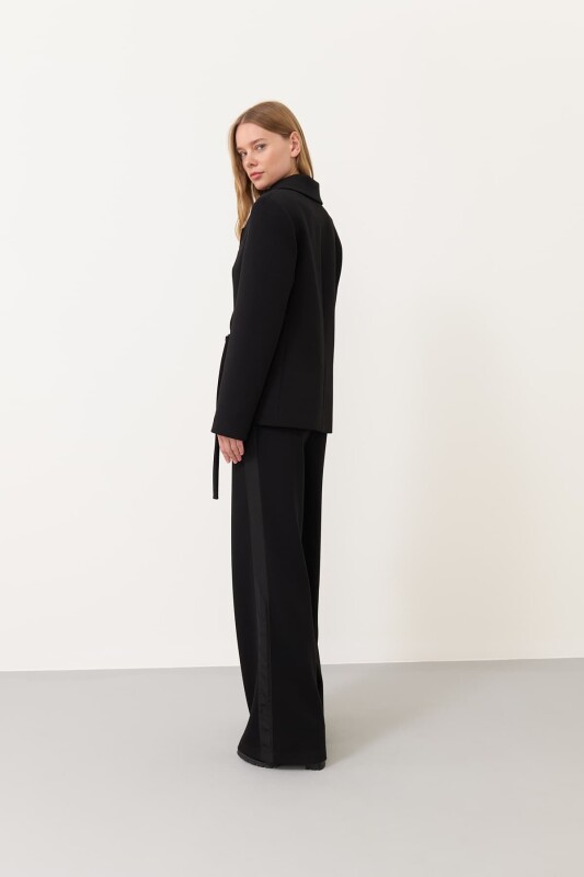 Belted Double Breasted Knitted Jacket Black - 2