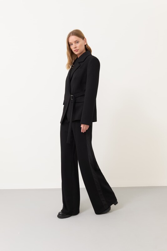 Belted Double Breasted Knitted Jacket Black - 3