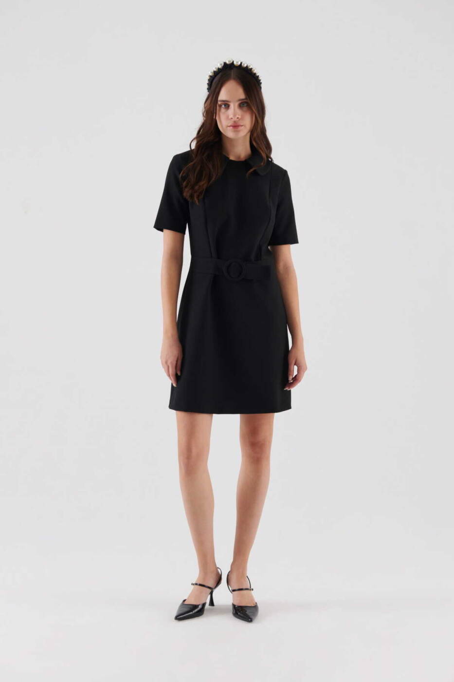 Belted Mini Dress Black - 1
