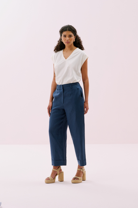 Keten Double Paça Pantolon Lacivert - 4