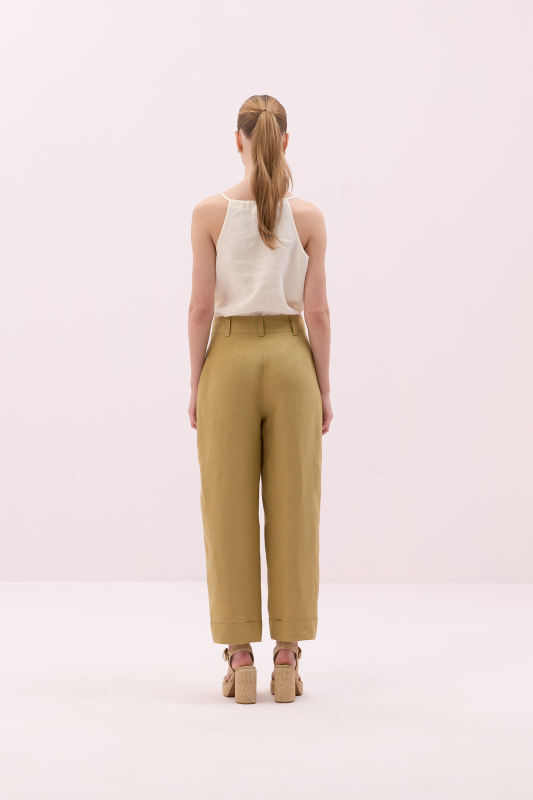 Keten Double Paça Pantolon Olive - 4