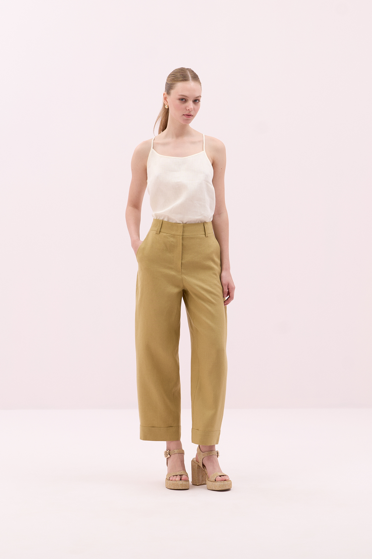 Keten Double Paça Pantolon Olive