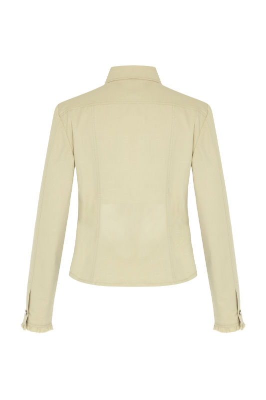 Keten Karışımlı Metal Düğmeli Fit Ceket Bej - 5