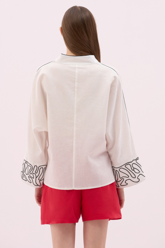 Keten Nakışlı Bluz Beyaz - 2