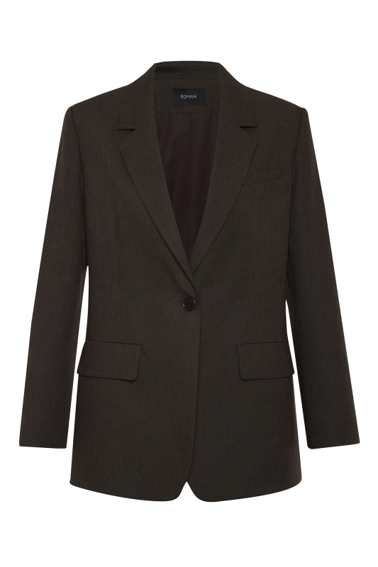 Keten Tek Düğmeli Blazer Ceket Kahve - 6