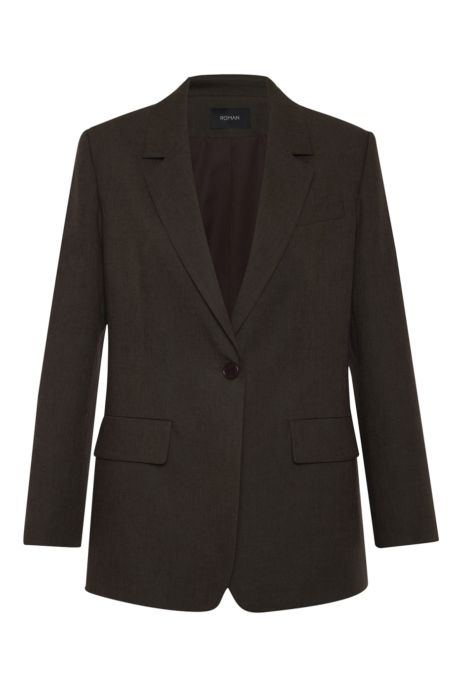 Keten Tek Düğmeli Blazer Ceket Kahve - 6