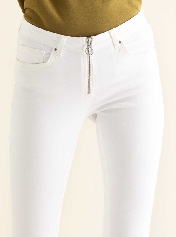 Kısa Fermuarlı Kadın Pantolon Beyaz - 3