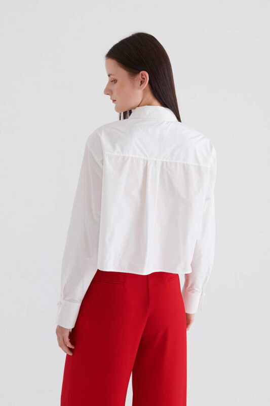 Tafta Crop Gömlek Beyaz - Roman (1)