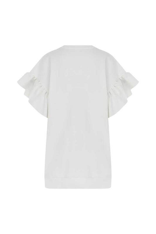  Kısa Kollu Pileli Kadın Sweatshirt Ekru - 5