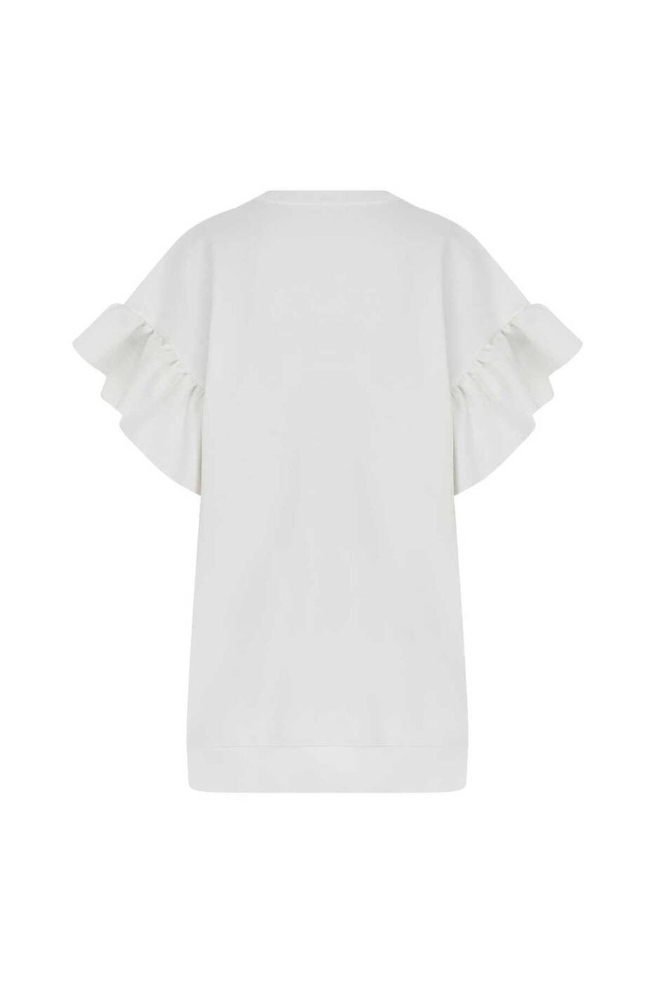  Kısa Kollu Pileli Kadın Sweatshirt Ekru - 5