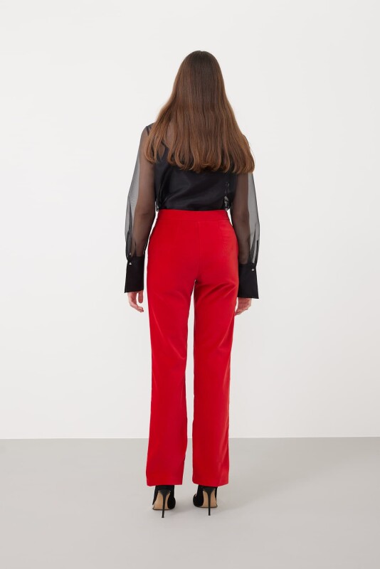 Kadife Düz Paça Pantolon Kırmızı - Roman (1)