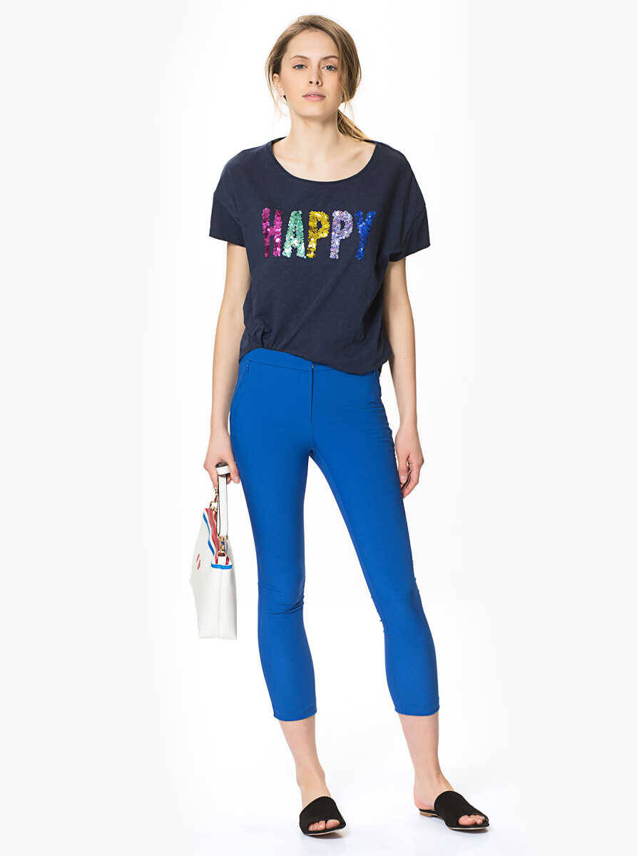 Kısa Paça Skinny Pantolon Saks - 1