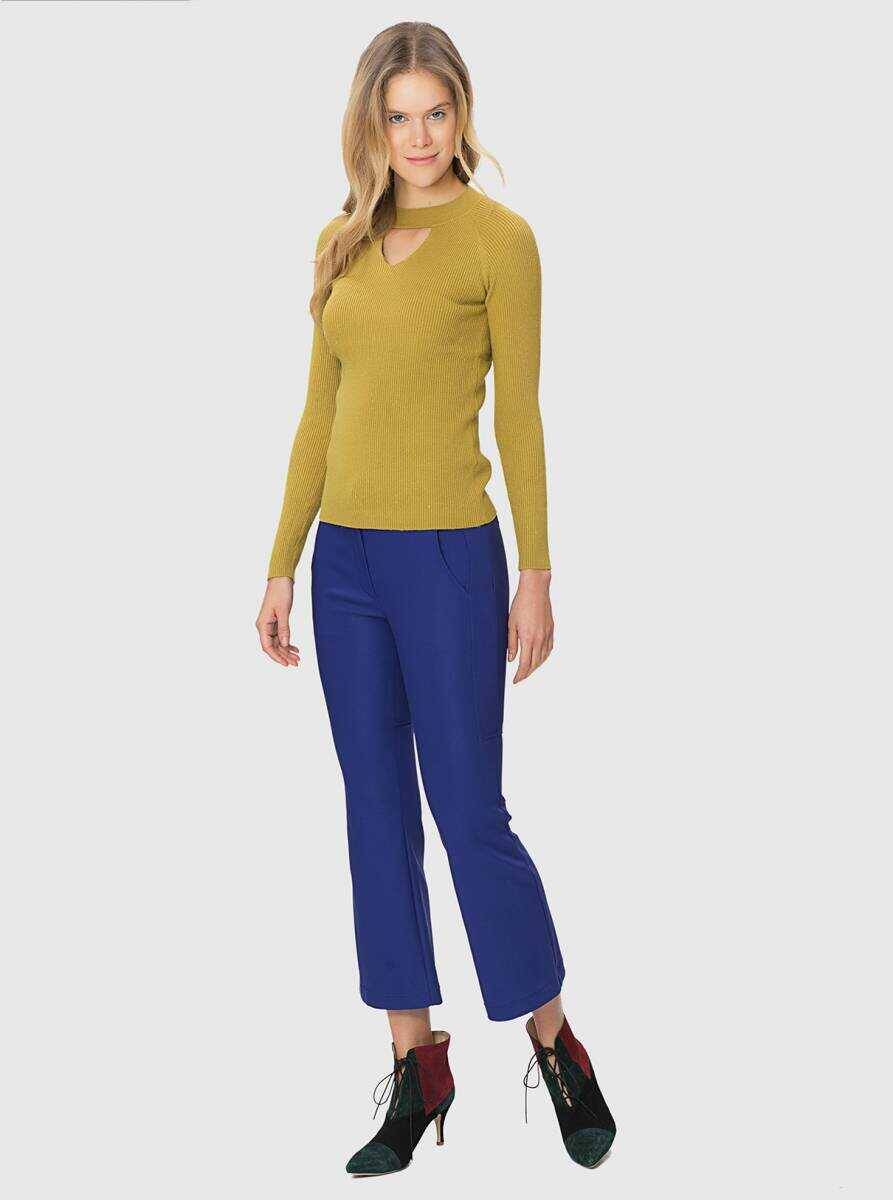  Kısa Ve Geniş Paça Kadın Pantolon Saks - 4