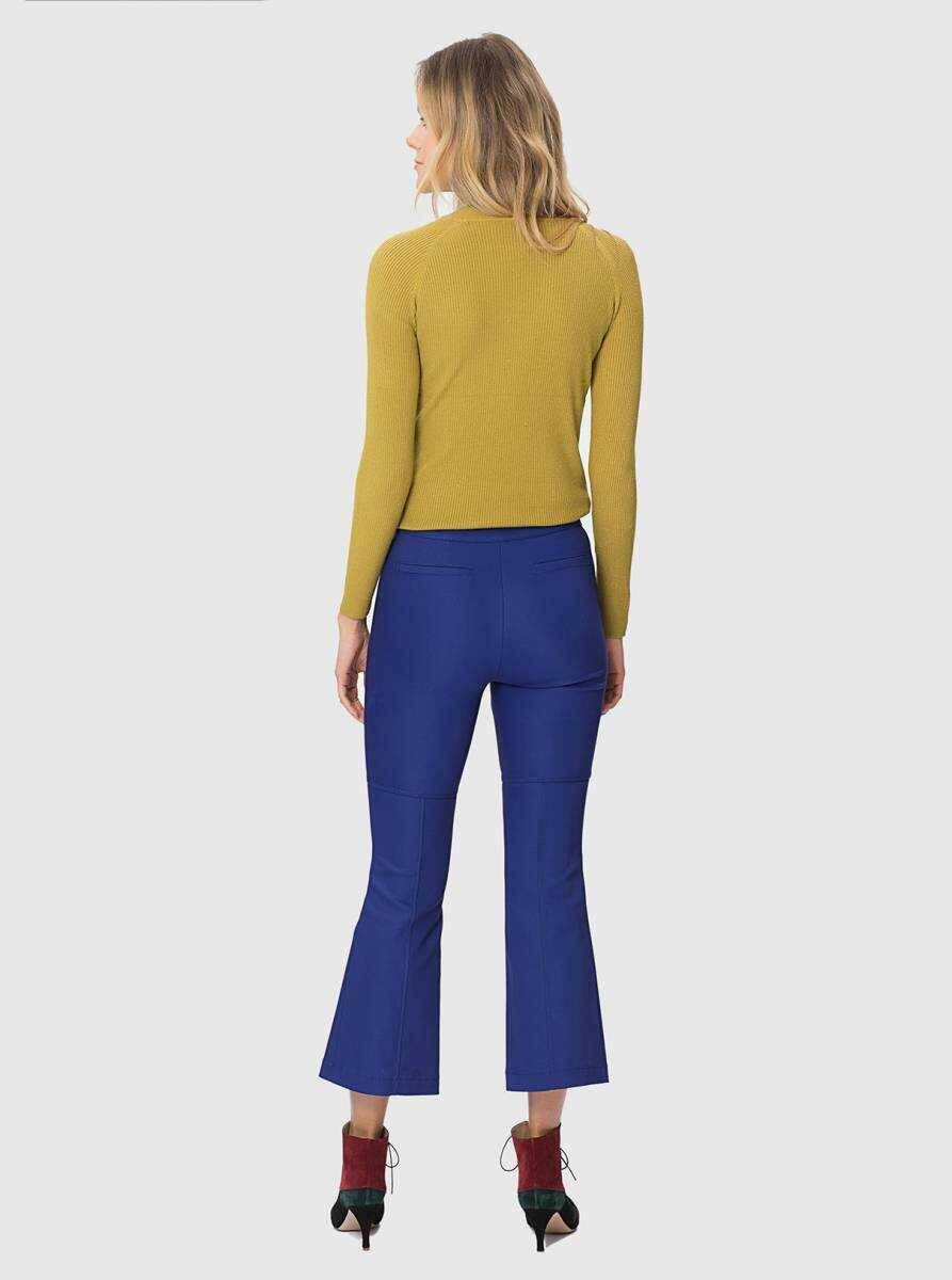  Kısa Ve Geniş Paça Kadın Pantolon Saks - 2