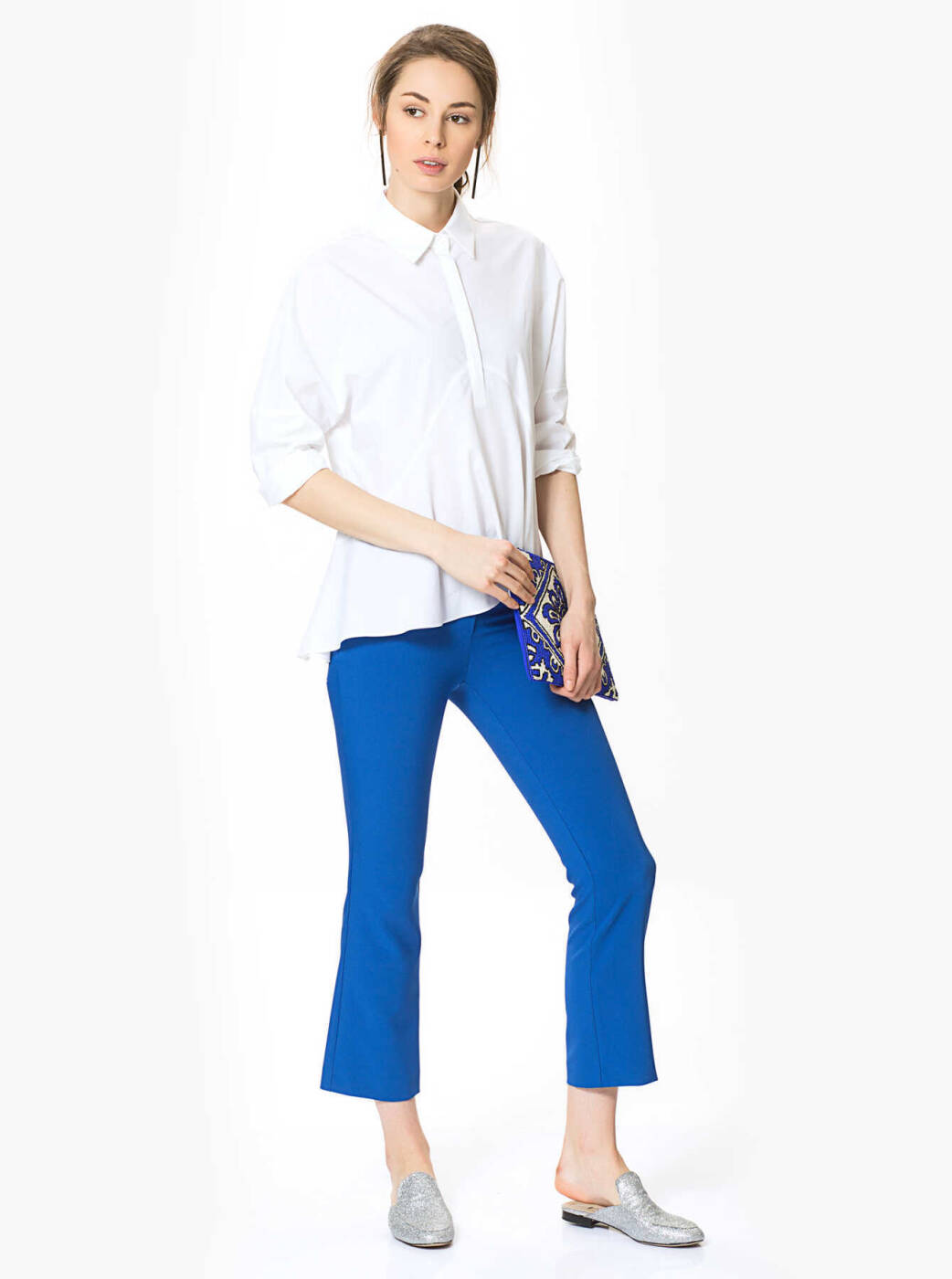 Kısa Ve Geniş Paça Pantolon Saks - 1